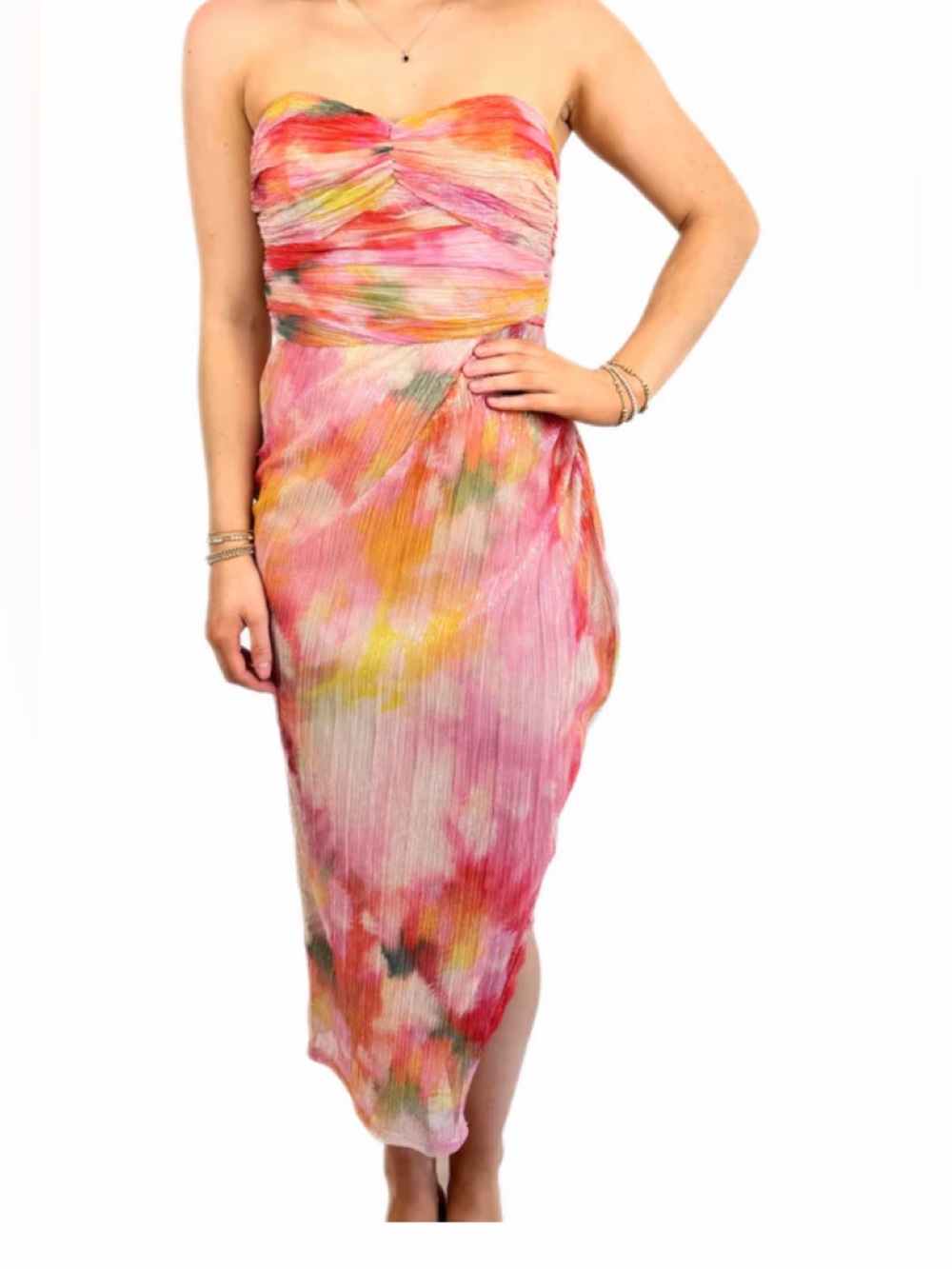 Jewel by Badgley Mischka Strapless Watercolor Pink Dress